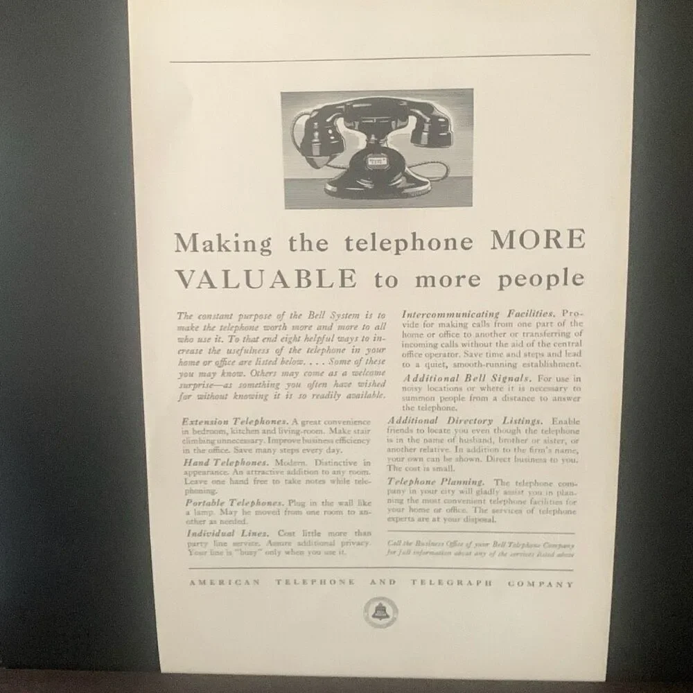 Vintage 1933 American Telephone & Telegraph AT&T More Valuable Ad Advertisement